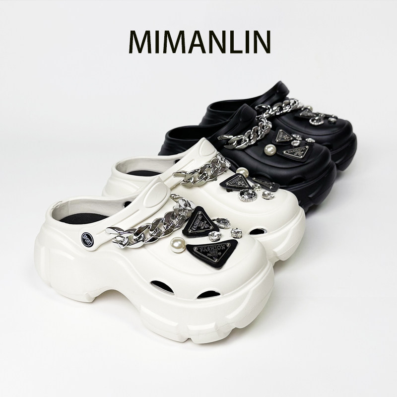 小个子增高跟洞洞鞋女款夏季外穿防滑朋克风链条时尚厚底沙滩凉拖