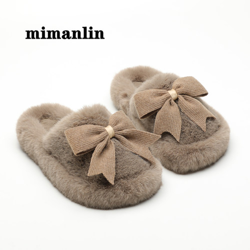 米曼琳毛绒一字包头拖鞋
