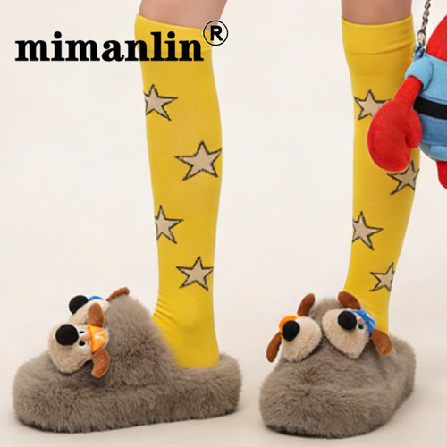 毛毛拖鞋女秋冬居家外穿卡通小狗保暖防滑百搭网红可爱包头棉拖鞋