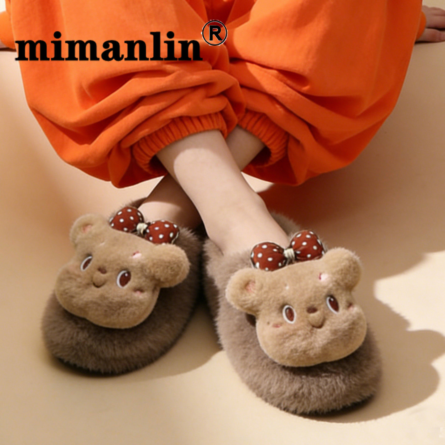 米曼琳小熊毛毛拖鞋女秋冬外穿可爱保暖居家平底防滑懒人包头棉拖,女鞋,毛毛鞋,淘宝优惠券,粉丝福利购,淘宝优惠卷