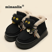 可爱高帮棉鞋 外穿雪地短靴包跟月子棉拖鞋 女冬季 加绒保暖2024新款