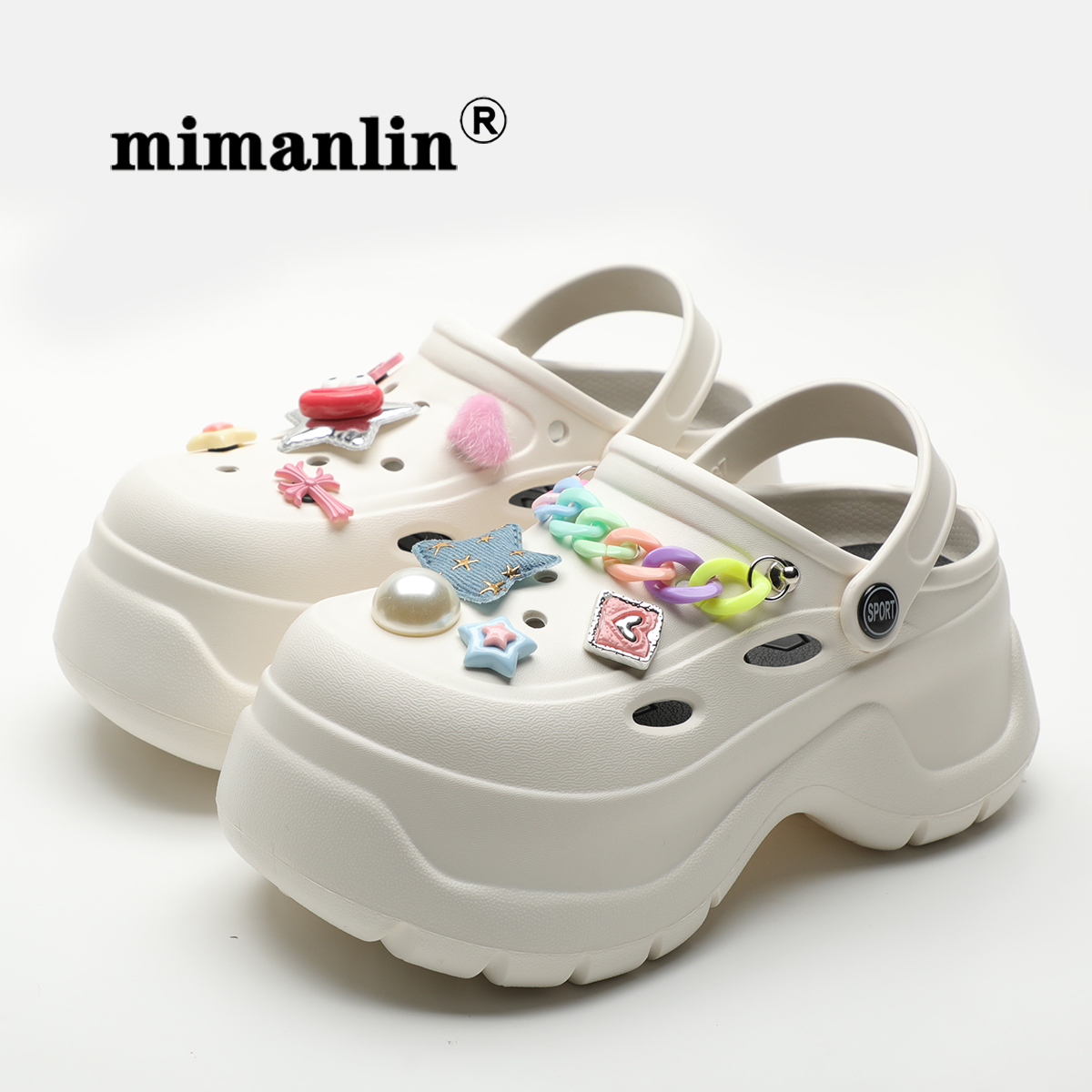 泡芙eva厚底超火洞洞鞋女夏外穿防滑防臭链条珍珠可爱沙滩凉拖鞋