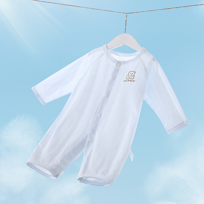 婴儿连体衣夏季薄款新生衣服宝宝超薄夏天长袖夏装空调服纯棉睡衣