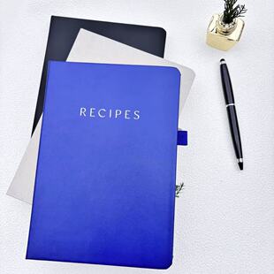 RECIPES食谱本简约纯色A5横线页皮质封面硬壳多功能厨房记录本