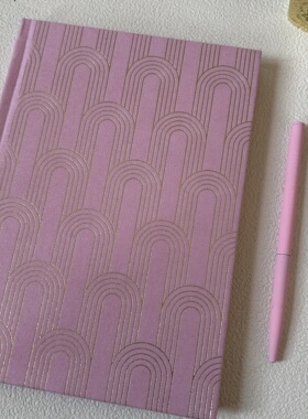 外贸粉色a5横线本烫金布艺本子6mm窄横线本手账本微瑕处理本子