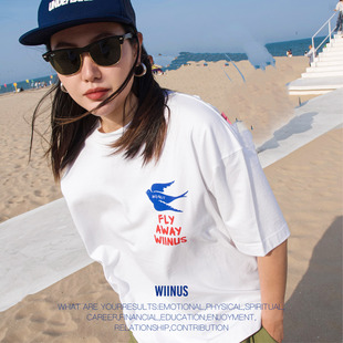 WIINUS原创新款燕子复古印花男女同款短袖夏季潮流宽松百搭T恤