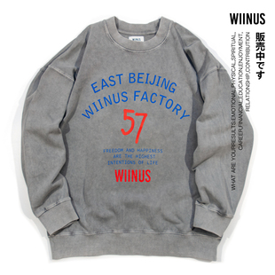 WIINUS美式复古字母印花卫衣男宽松圆领长袖潮流上衣