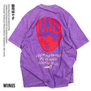 WIINUS美式复古做旧短袖T恤男女夏季新款宽松休闲百搭半袖上衣