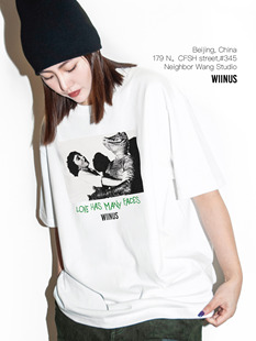 WIINUS24年夏季新款印花短袖T恤情侣款美式复古重磅纯棉打底衫白