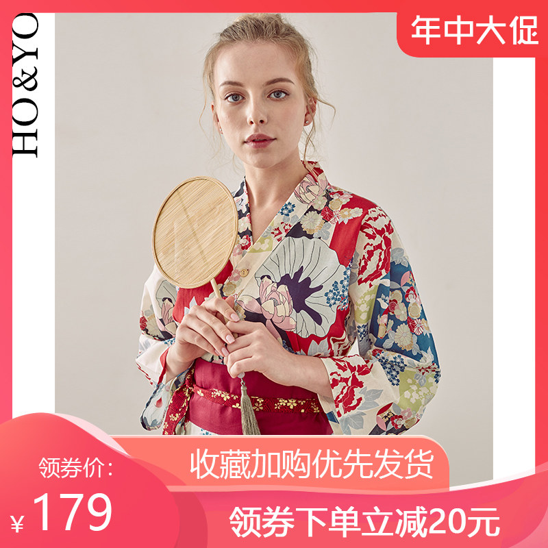 悬铃扶桑日式睡袍和风长袍睡裙棉麻情侣睡衣家居服含腰带浴袍晨袍