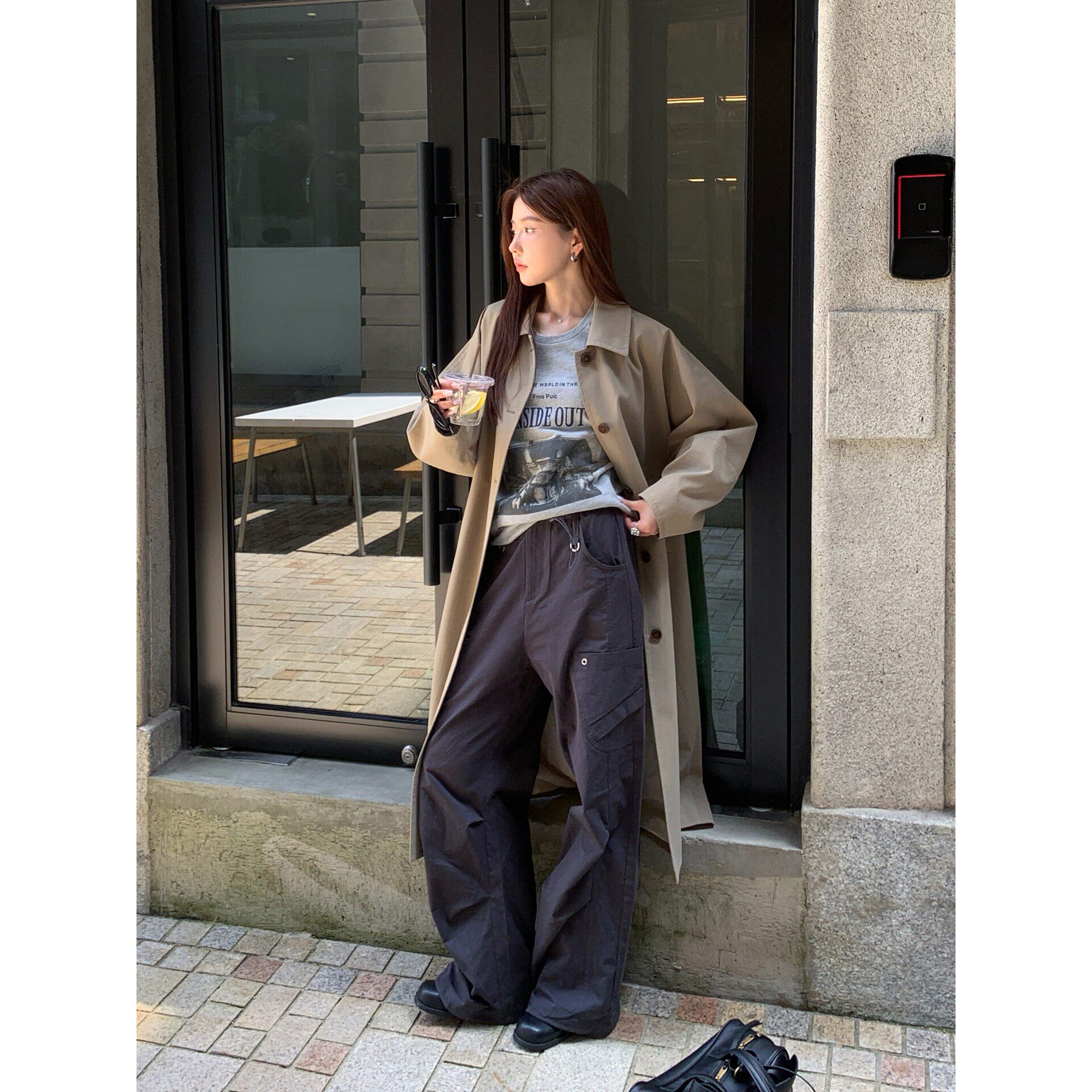 Halo Luu 美式灰色工装裤女春季2026新款休闲裤子高腰垂感阔腿裤