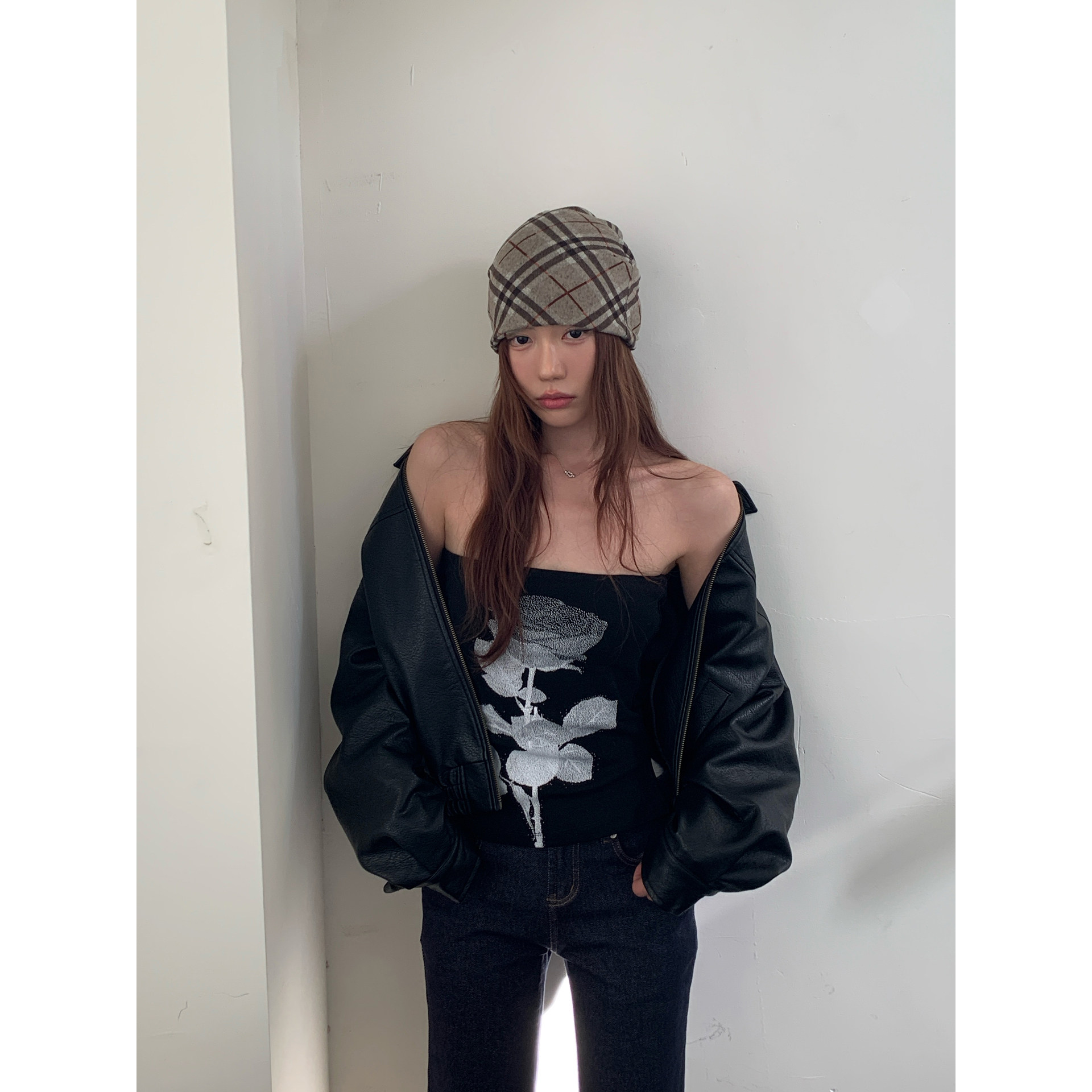 Halo Luu虞书欣同款黑色抹胸女春夏新款内搭玫瑰印花针织无袖上衣