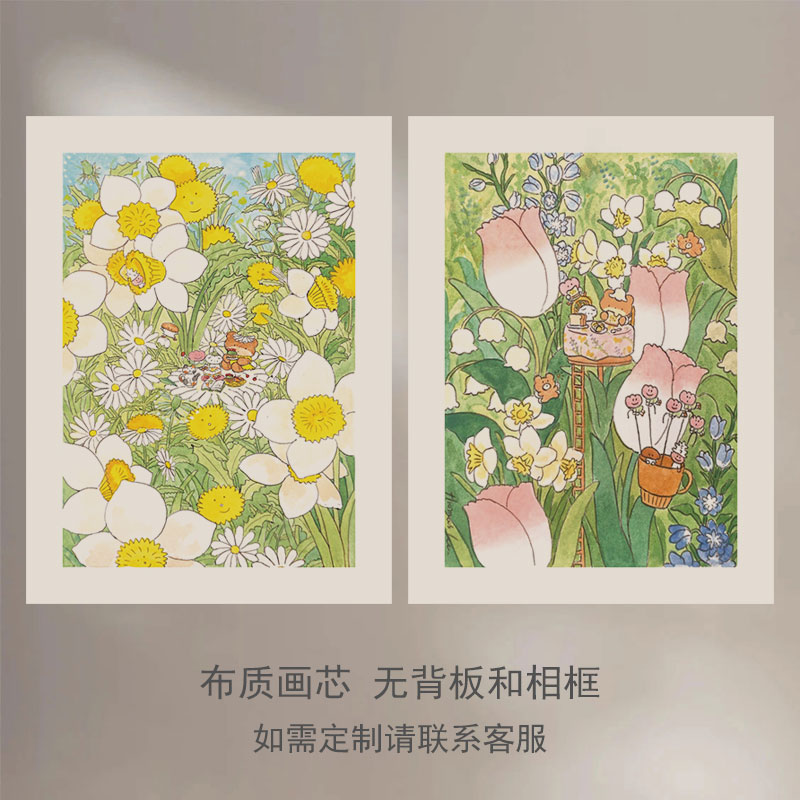 日韩卡通小众趣味儿童房装饰画芯卡通小动物可爱小清新挂画电表箱图片