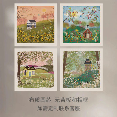北欧温馨小村城镇卡通趣味装饰画芯小众风景儿童房客厅卧室海报
