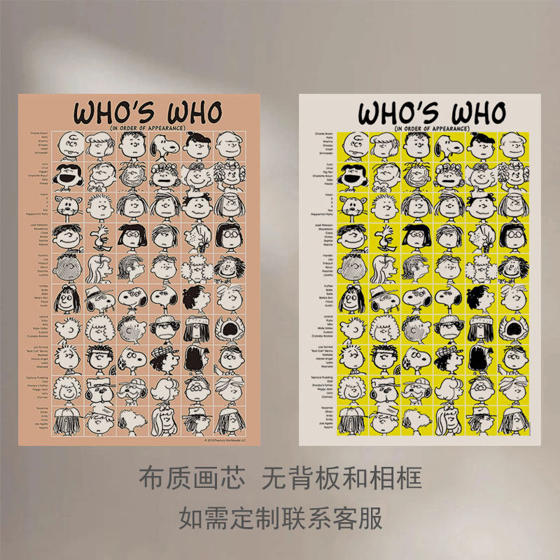 史努比SNOOPY人物图鉴画客厅卧室儿童房装饰小众卡通海报装饰画芯