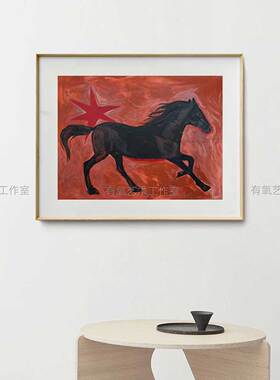 中古风骏马好寓意马到成功装饰画芯玄关客厅餐厅卧室高级感海报