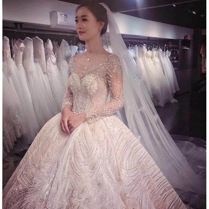 婚紗禮服女2019新款新娘長袖拖尾公主夢幻秋冬主婚紗星空赫本重工在類目 女裝/女士精品, 婚紗/旗袍/禮服, 婚紗中 - 來自Buy2taobao.com提供專業的淘寶代購服務