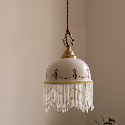 欧式釉面印花陶瓷流苏吊灯
