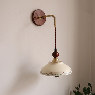 法式 饰灯具 中古奶油风釉面手绘陶瓷壁灯卧室床头玄关民宿背景墙装