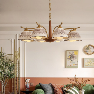 日式 灯具 复古胡桃木陶瓷客厅吊灯简约餐厅民宿卧室书房中古法式