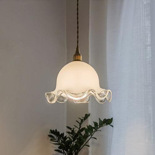 中古法式黄铜花苞玻璃吊灯