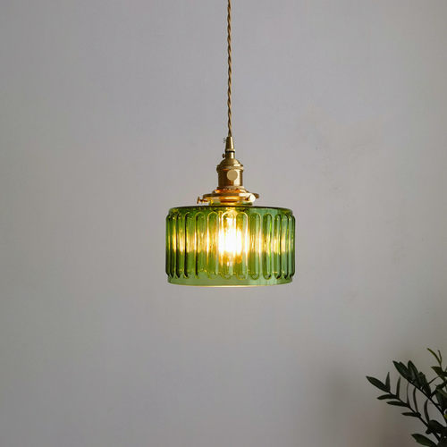 日式复古黄铜玻璃床头吊灯