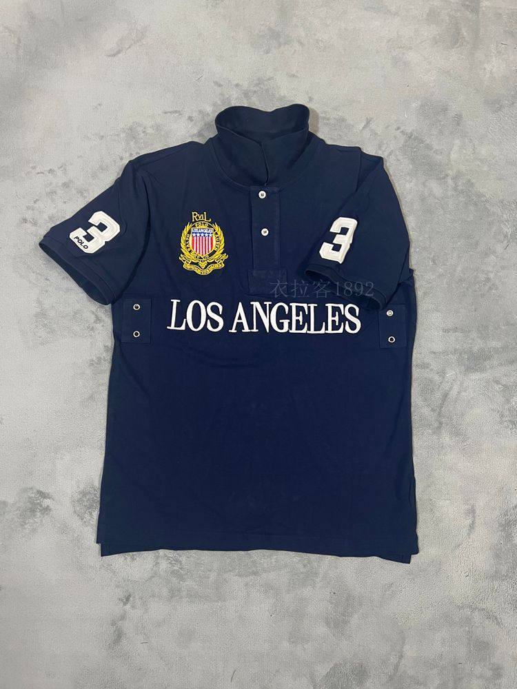 thumbnail for 夏季美式男款立领Polo衫休闲短袖t恤字母刺绣气质男生上衣纽约黑