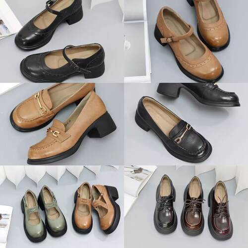 【清仓！No退NO换】慢先森圆头厚底款牛皮女单鞋 【260】【270】