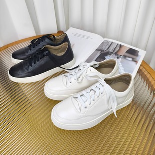 467 慢先森 舒适简约百搭板鞋 女厚底圆头休闲鞋 真皮系带小白鞋