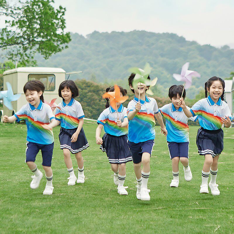 幼儿园班服夏装纯棉服装夏季套装经典翻领夏令营宝宝海军风亲子装