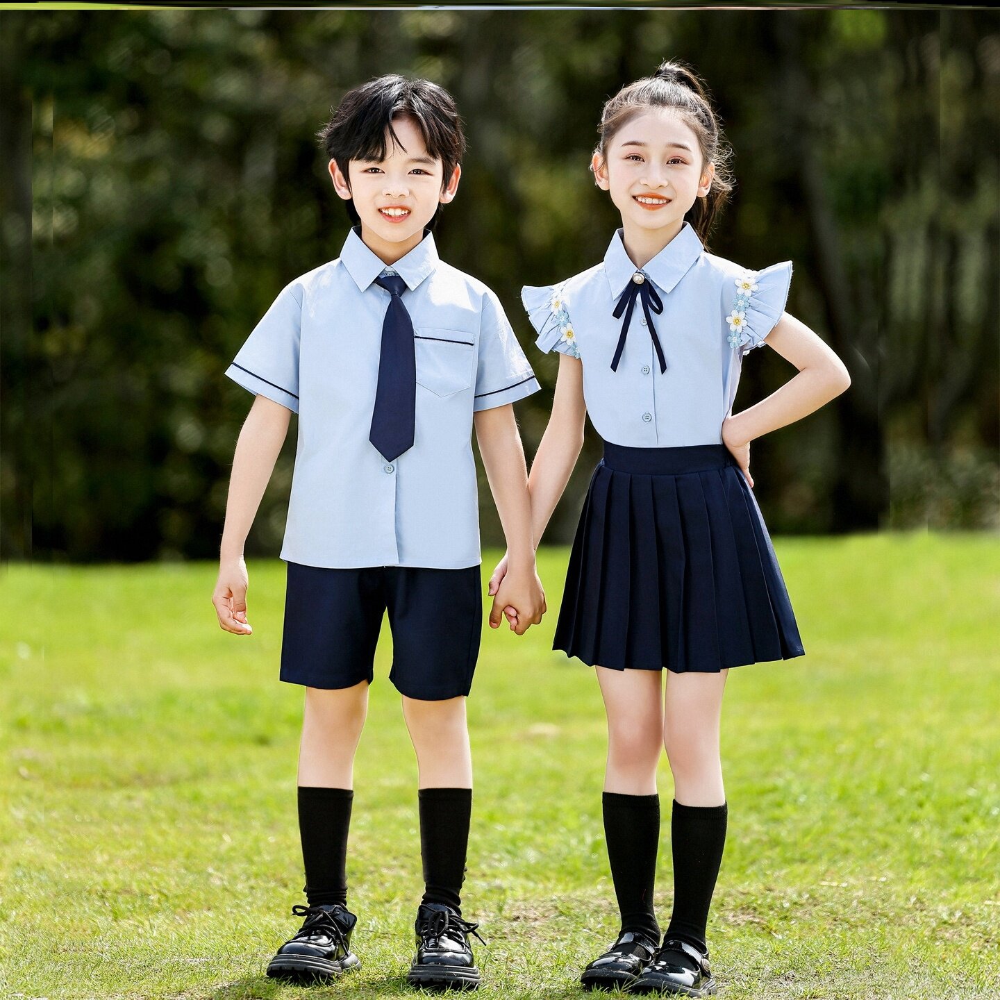 小学生校服民族入园照开幕式夏季纯棉朗诵园服古风毕业装毕业班