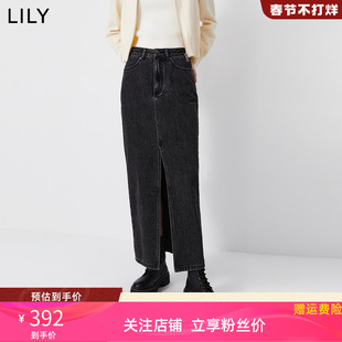 商场同款 LILY2024春新款 女装 复古休闲通勤高腰直筒牛仔半身裙