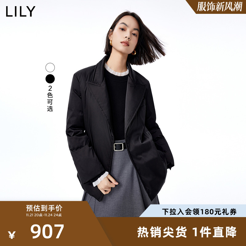 LILY2023冬新款女装保暖鹅绒通勤款气质优雅西装羽绒服外套小个子