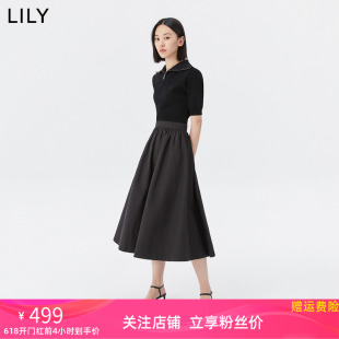 女装 LILY2023秋新款 显瘦连衣裙小黑裙 商场同款 复古赫本风修身