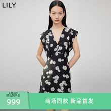 【商场同款】LILY2023秋新款女装垂坠感天丝含真丝别致印花连衣裙