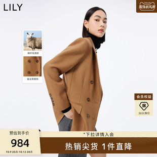 气质通勤休闲西装 LILY2023冬新款 女装 绵羊毛复古双排扣时尚 外套女