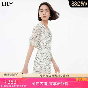 新款 LILY波点围裹式 连衣裙女23秋装 连衣裙 泡泡袖 V领通勤气质短袖