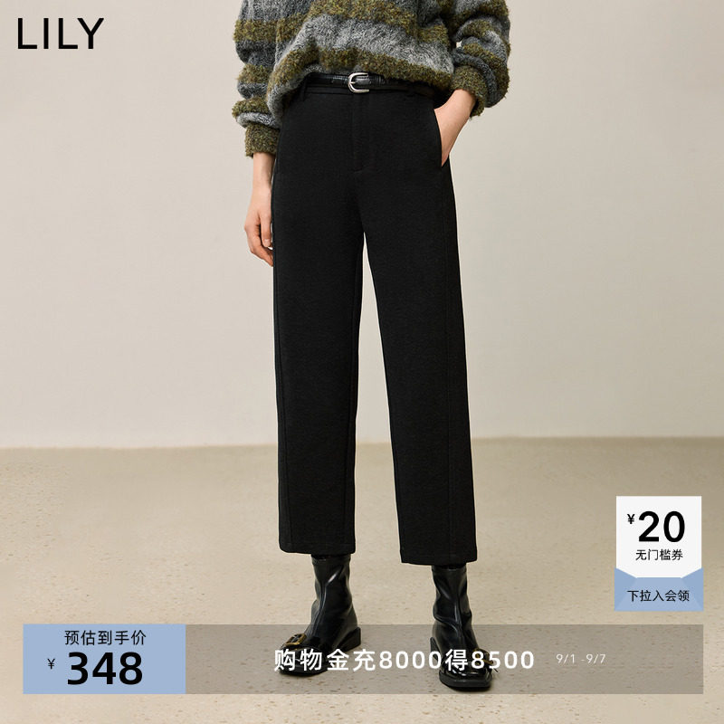LILY2025冬新款女装含醋酸职业通勤深色加厚毛呢九分直筒裤休闲裤