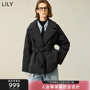 LILY2025冬新款女装都市翻领腰带鸭绒通勤西装式羽绒服女款小个子
