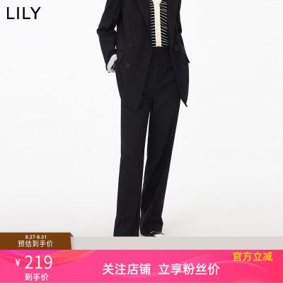 【专柜甄选】LILY2023秋新款女装绵羊毛显瘦直筒休闲西装裤拖地裤