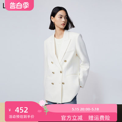 LILY2024春新款女装优雅通勤商务复古双排扣休闲西装外套小个子女