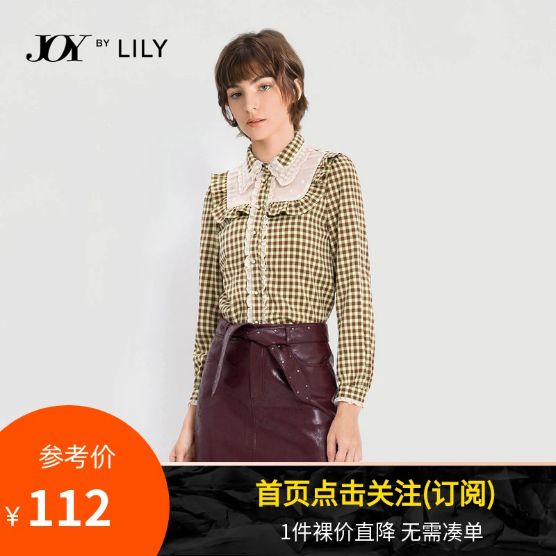 LILY2020 mùa đông mới của phụ nữ lưới cổ điển khâu ren áo sơ mi dài tay xù lông - Áo sơ mi dài tay