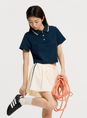 BuPaiDui 正肩短款网球POLO复古刺绣运动速干T恤夏季休闲通勤短袖