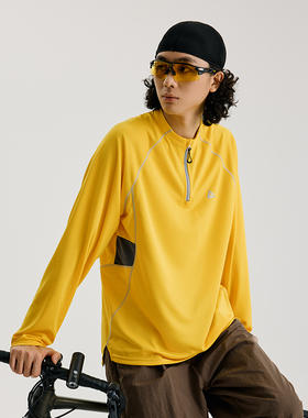 BuPaiDui 户外骑行长袖速干T恤秋季新款潮牌拼接撞色logo男女同款