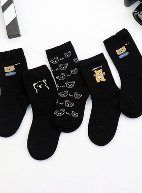 儿童袜子纯棉秋冬加厚男童女童中大童中长筒袜韩版潮纯色黑色宝宝