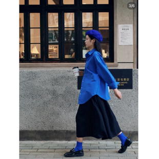 韩国八奶~克莱因蓝！fever同款~酷炫显白~os宽松廓形棉质衬衫防晒