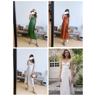 纯甄~绿野仙踪~ref法风细肩带 ~缎面光泽~玲珑曲线开衩吊带连衣裙