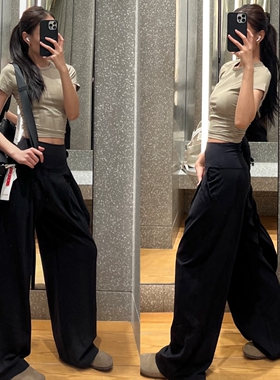 Alig*捏褶阔腿裤！神裤一生推！加宽腰收腹~裸感面料瑜伽阔腿裤