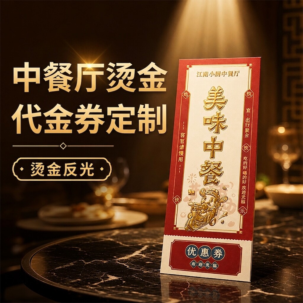 中餐厅烫金代金券定制优惠券体验卡定做宣传单广告卡片印刷拓客抵用兑换卷入场券小卡定制正副券图片