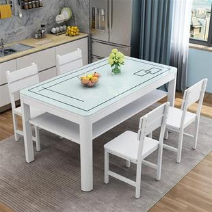 钢化玻璃餐桌椅组合家用小户型长方形饭桌4人6人现代简约双层 新款